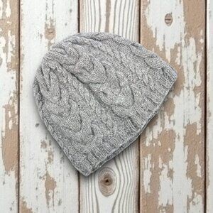 Handmade Alpaca Cable Knit Gray Beanie Fleece-Lined Warm Winter Hat NEW